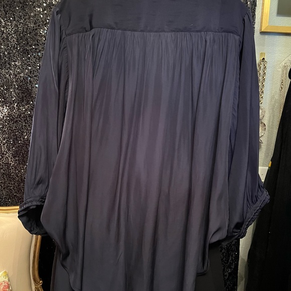 ***S O L D*** Classic Navy Blue Blouse with Bat Wing Sleeves and Braided Trim - Picture 10 of 13